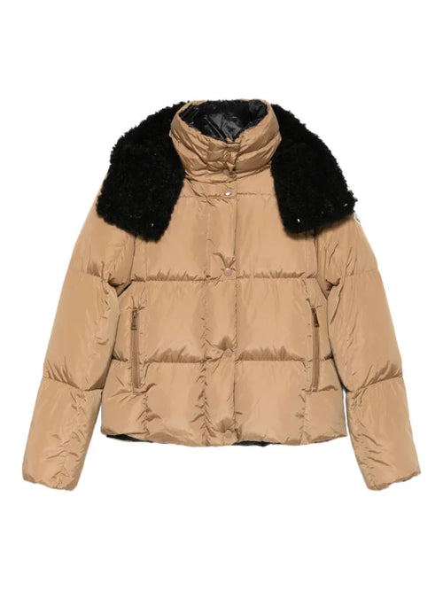 Faux-fur collar zip-up coat