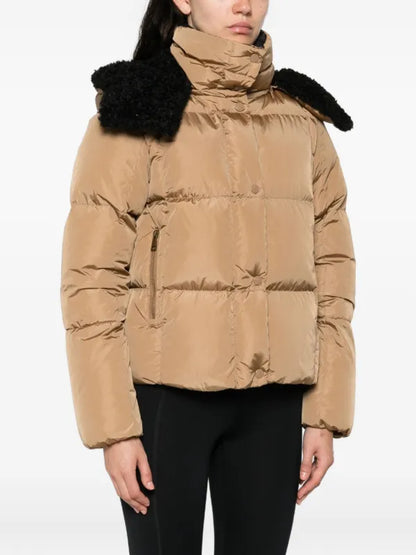 Faux-fur collar zip-up coat